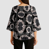 Hawaiian Leis Kimono Sleeve Blouse Kakau Tattoos and Palaka Pastel Grayscale