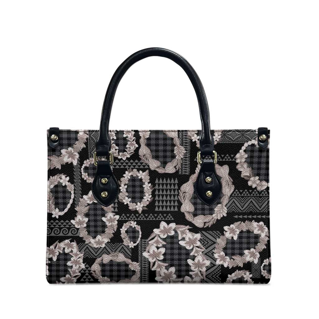 Hawaiian Leis Leather Bag Kakau Tattoos and Palaka Pastel Grayscale