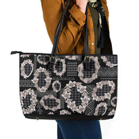 Hawaiian Leis Leather Tote Bag Kakau Tattoos and Palaka Pastel Grayscale