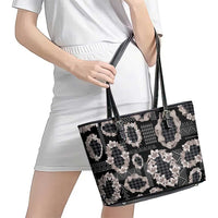 Hawaiian Leis Leather Tote Bag Kakau Tattoos and Palaka Pastel Grayscale