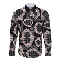 Hawaiian Leis Long Sleeve Button Shirt Kakau Tattoos and Palaka Pastel Grayscale