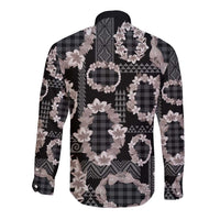 Hawaiian Leis Long Sleeve Button Shirt Kakau Tattoos and Palaka Pastel Grayscale