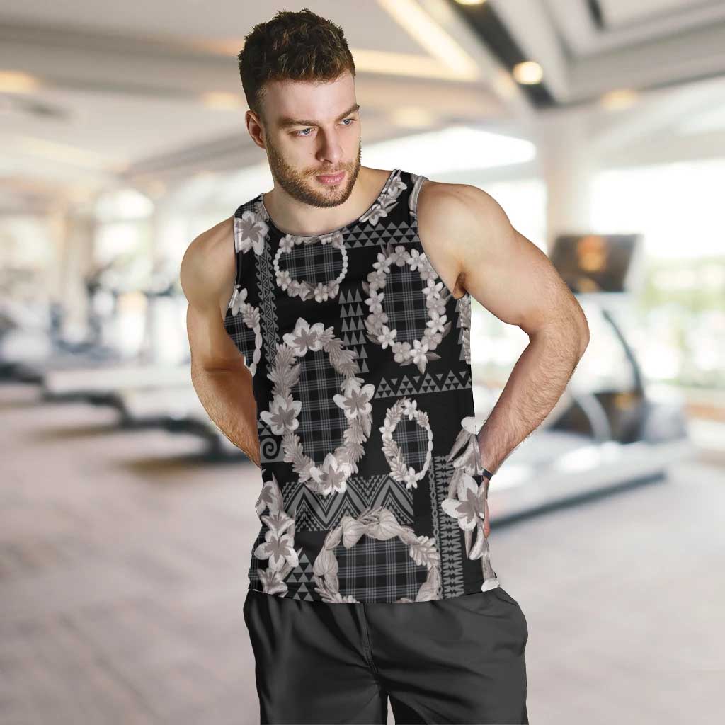 Hawaiian Leis Men Tank Top Kakau Tattoos and Palaka Pastel Grayscale