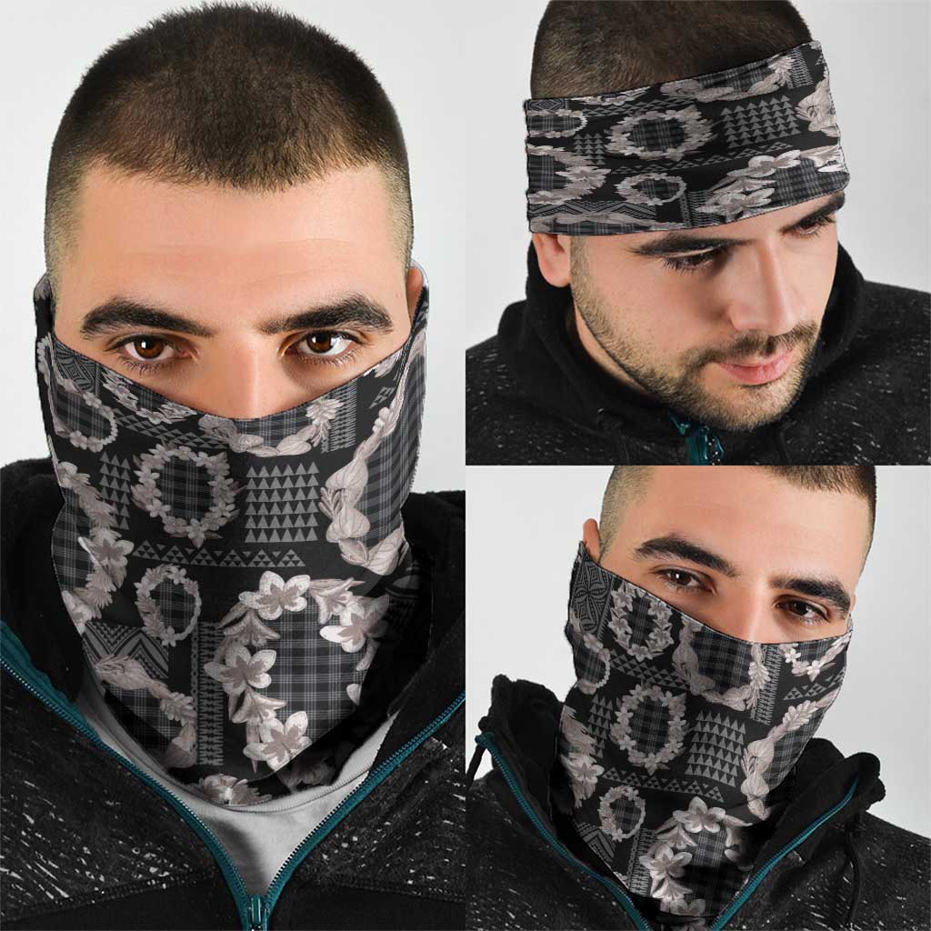 Hawaiian Leis Neck Gaiter Kakau Tattoos and Palaka Pastel Grayscale