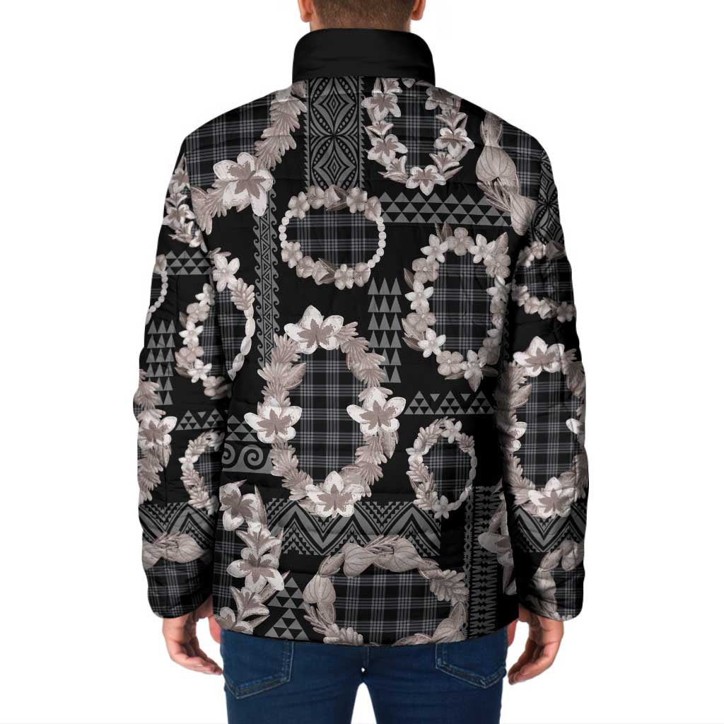 Hawaiian Leis Padded Jacket Kakau Tattoos and Palaka Pastel Grayscale