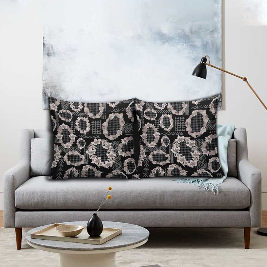 Hawaiian Leis Pillow Cover Kakau Tattoos and Palaka Pastel Grayscale