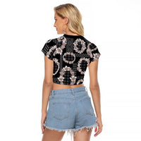 Hawaiian Leis Raglan Cropped T Shirt Kakau Tattoos and Palaka Pastel Grayscale