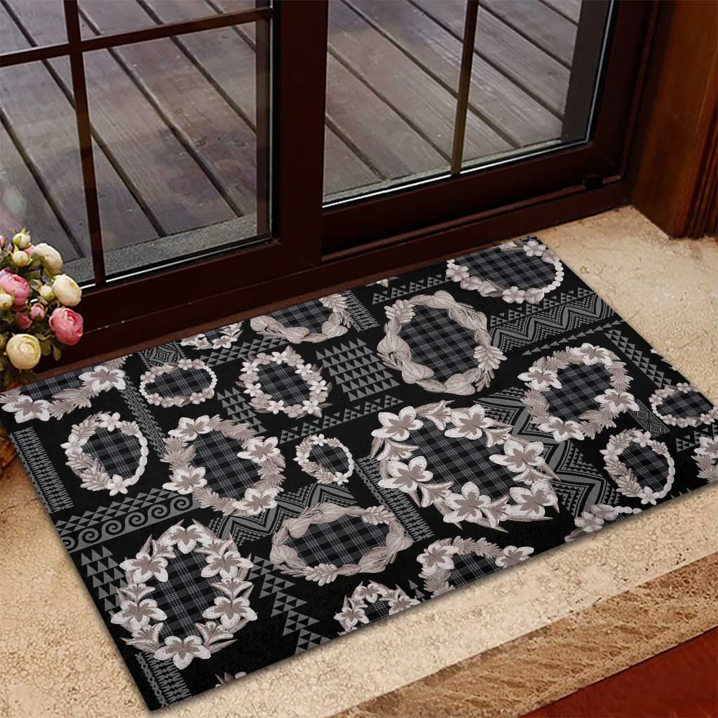 Hawaiian Leis Rubber Doormat Kakau Tattoos and Palaka Pastel Grayscale
