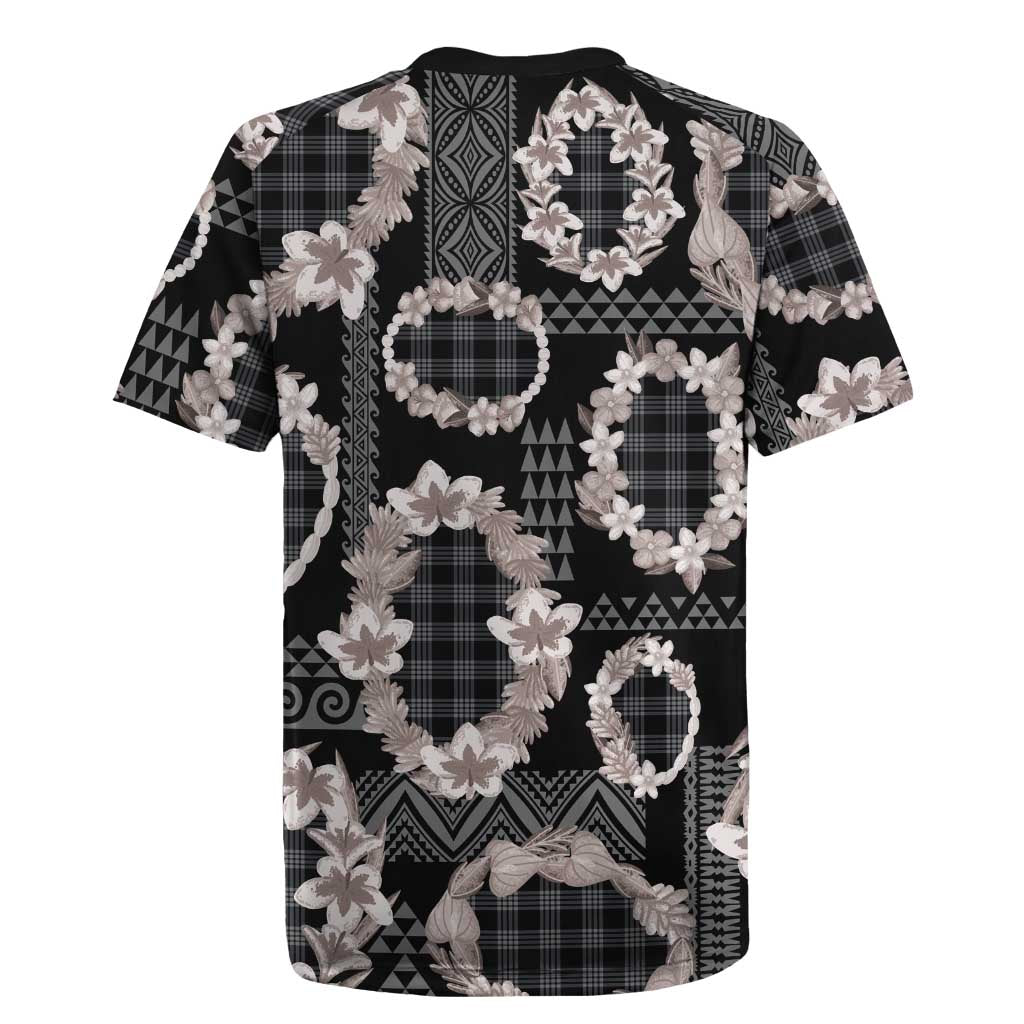 Hawaiian Leis Rugby Jersey Kakau Tattoos and Palaka Pastel Grayscale
