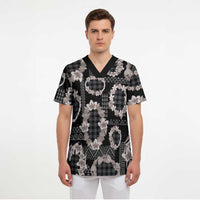 Hawaiian Leis Scrub Top Kakau Tattoos and Palaka Pastel Grayscale