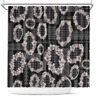 Hawaiian Leis Shower Curtain Kakau Tattoos and Palaka Pastel Grayscale