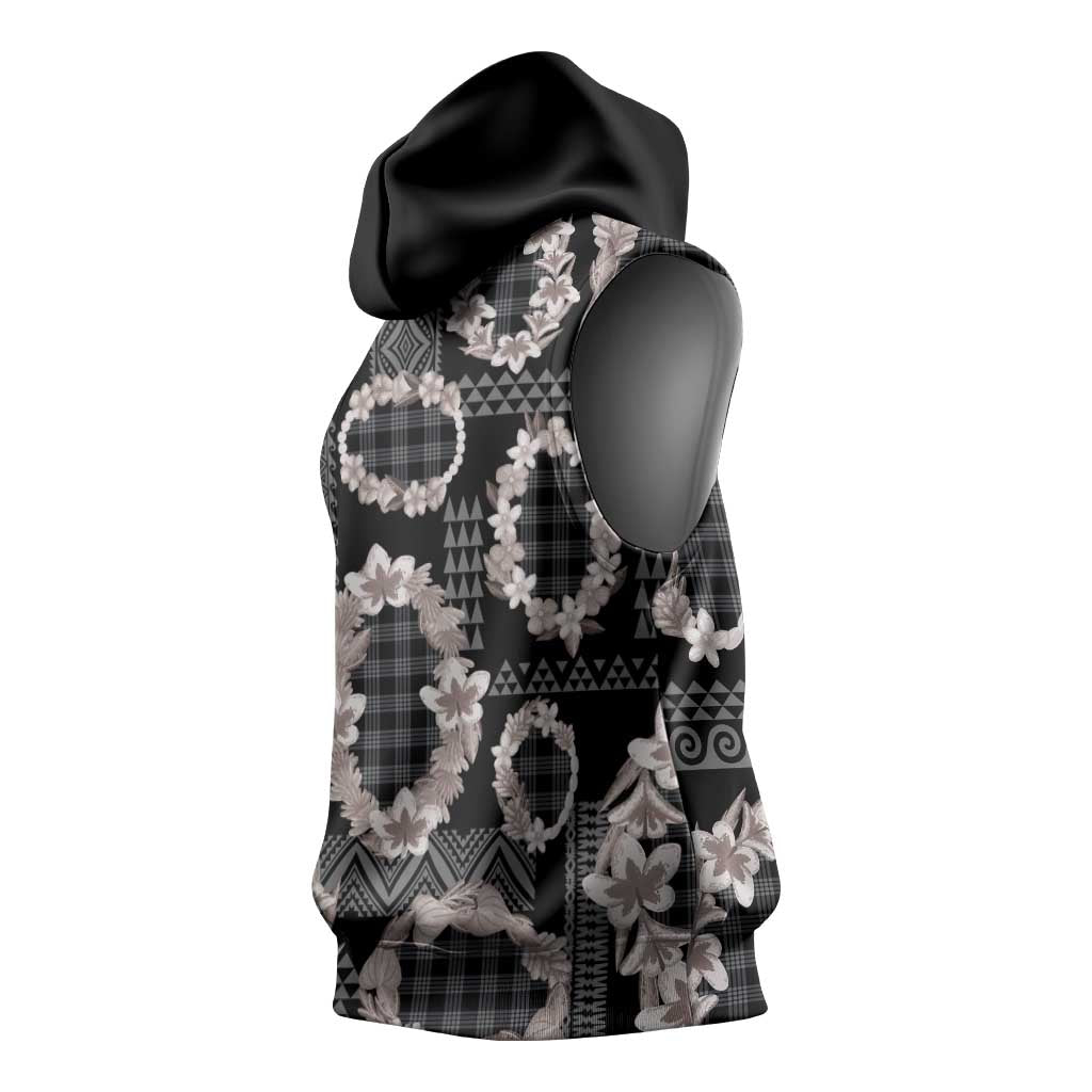 Hawaiian Leis Sleeveless Hoodie Kakau Tattoos and Palaka Pastel Grayscale