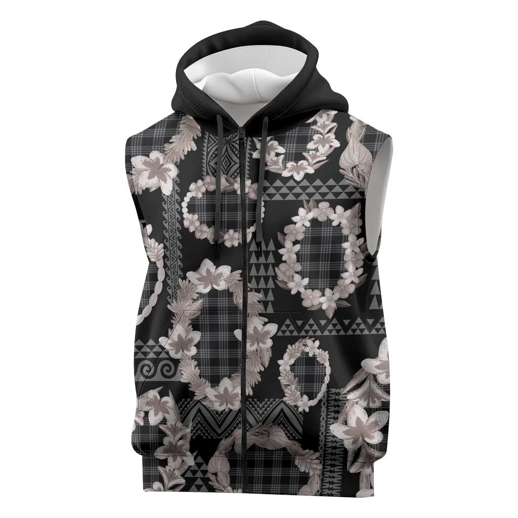 Hawaiian Leis Sleeveless Zip Hoodie Kakau Tattoos and Palaka Pastel Grayscale