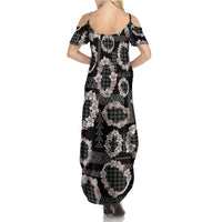 Hawaiian Leis Summer Maxi Dress Kakau Tattoos and Palaka Pastel Grayscale