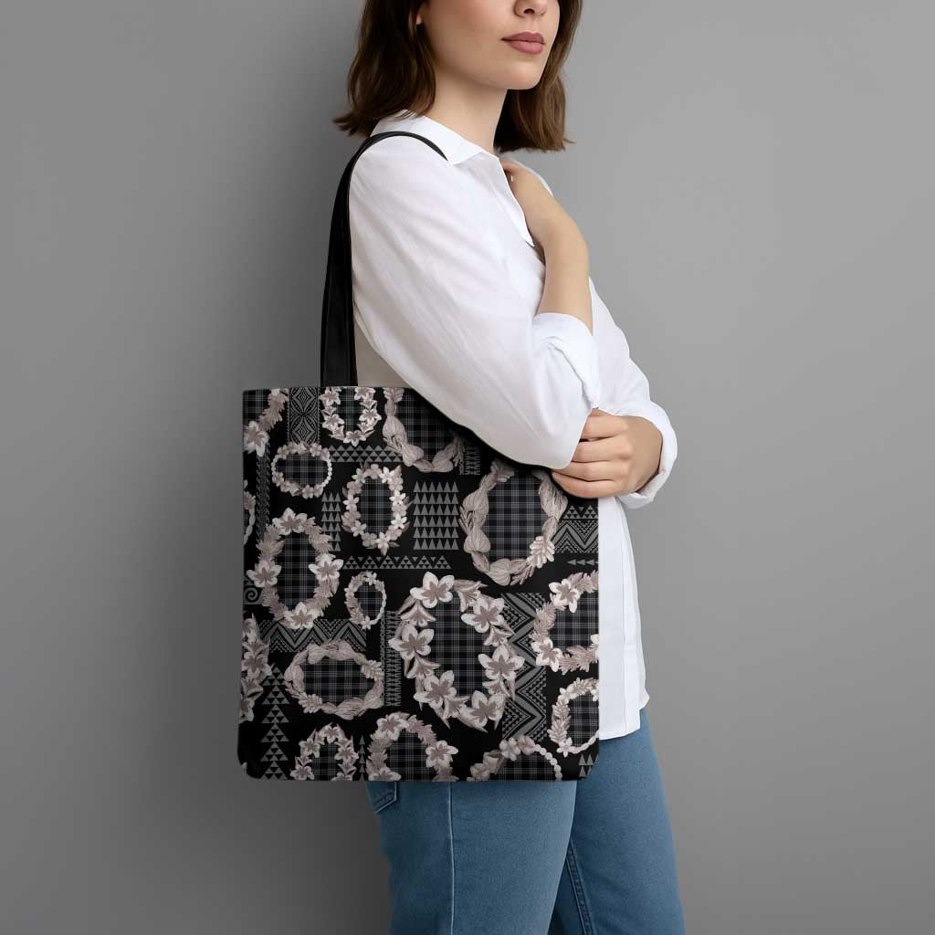 Hawaiian Leis Tote Bag Kakau Tattoos and Palaka Pastel Grayscale