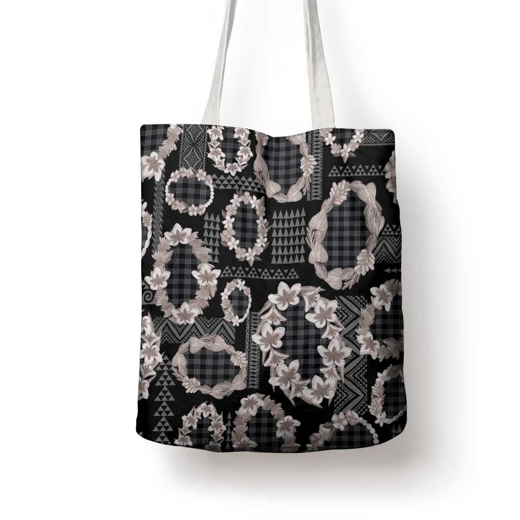 Hawaiian Leis Tote Bag Kakau Tattoos and Palaka Pastel Grayscale