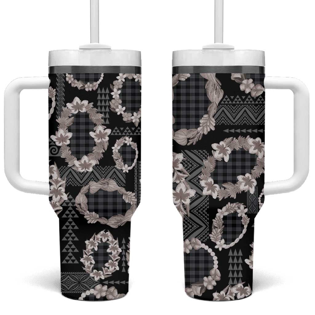 Hawaiian Leis Tumbler With Handle Kakau Tattoos and Palaka Pastel Grayscale