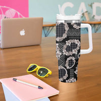 Hawaiian Leis Tumbler With Handle Kakau Tattoos and Palaka Pastel Grayscale