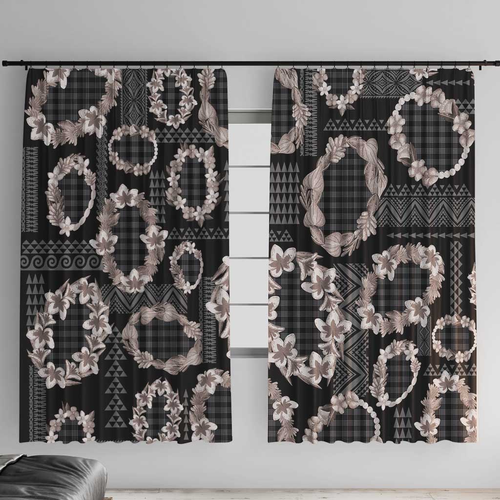 Hawaiian Leis Window Curtain Kakau Tattoos and Palaka Pastel Grayscale