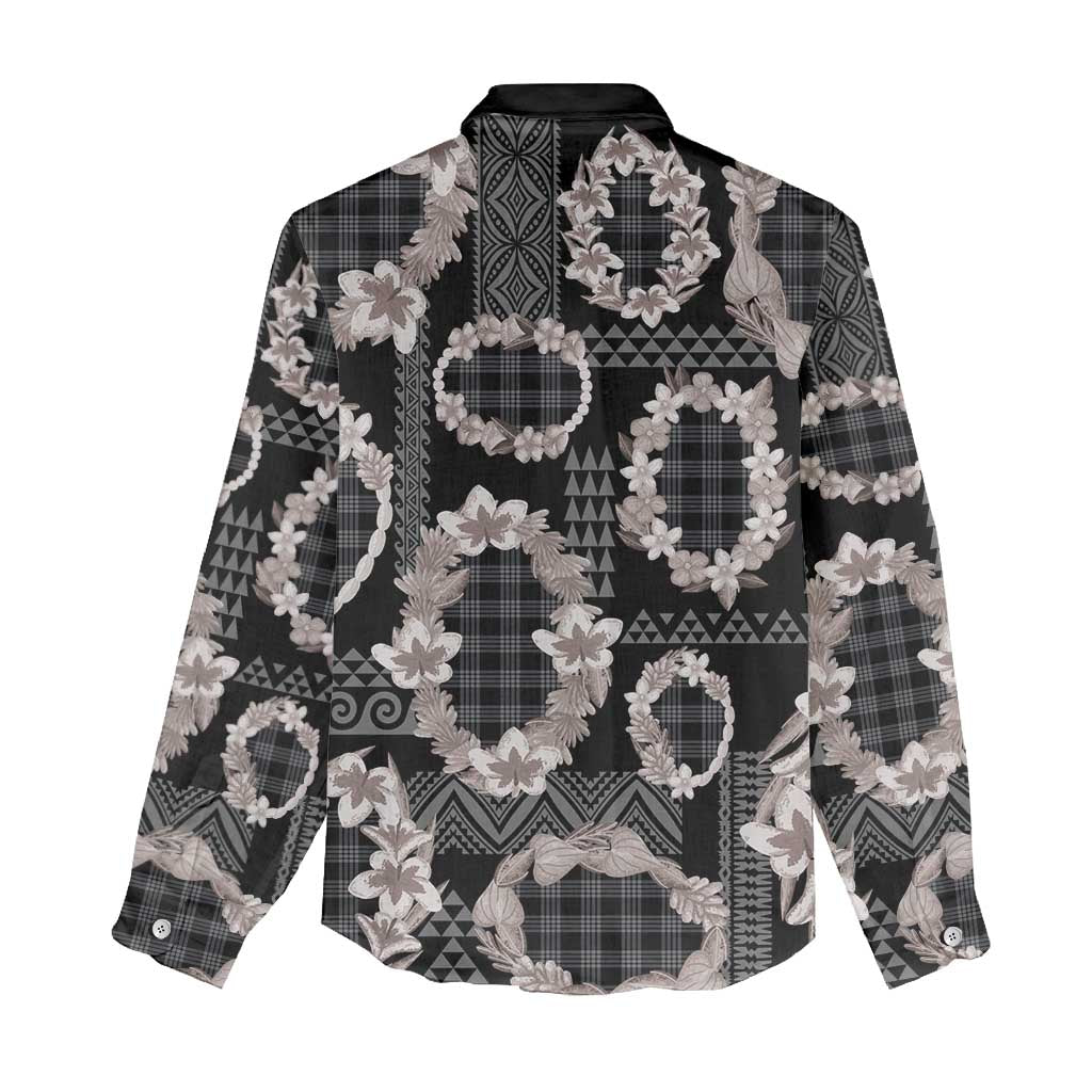 Hawaiian Leis Women Casual Shirt Kakau Tattoos and Palaka Pastel Grayscale