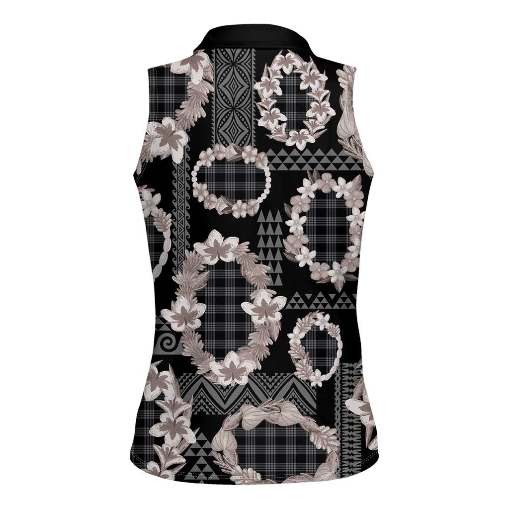 Hawaiian Leis Women Sleeveless Polo Shirt Kakau Tattoos and Palaka Pastel Grayscale