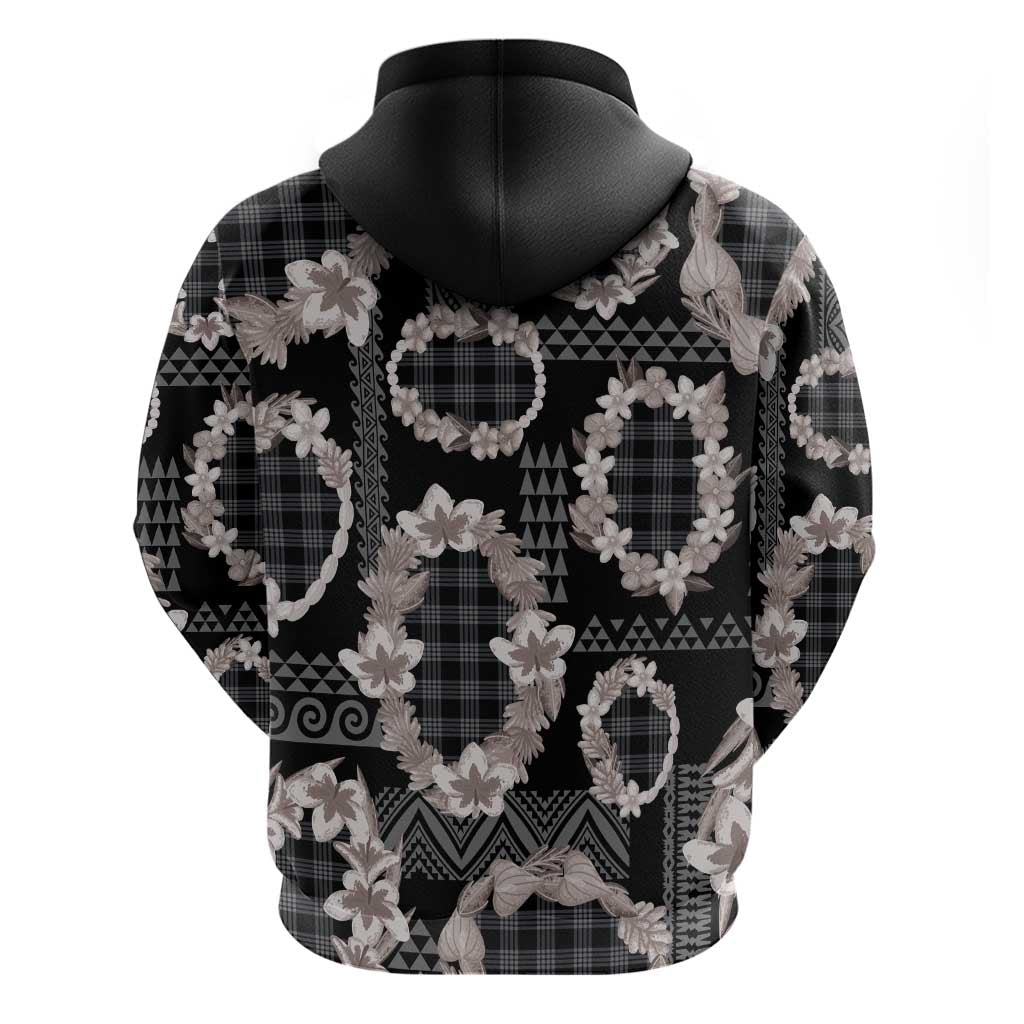 Hawaiian Leis Zip Hoodie Kakau Tattoos and Palaka Pastel Grayscale