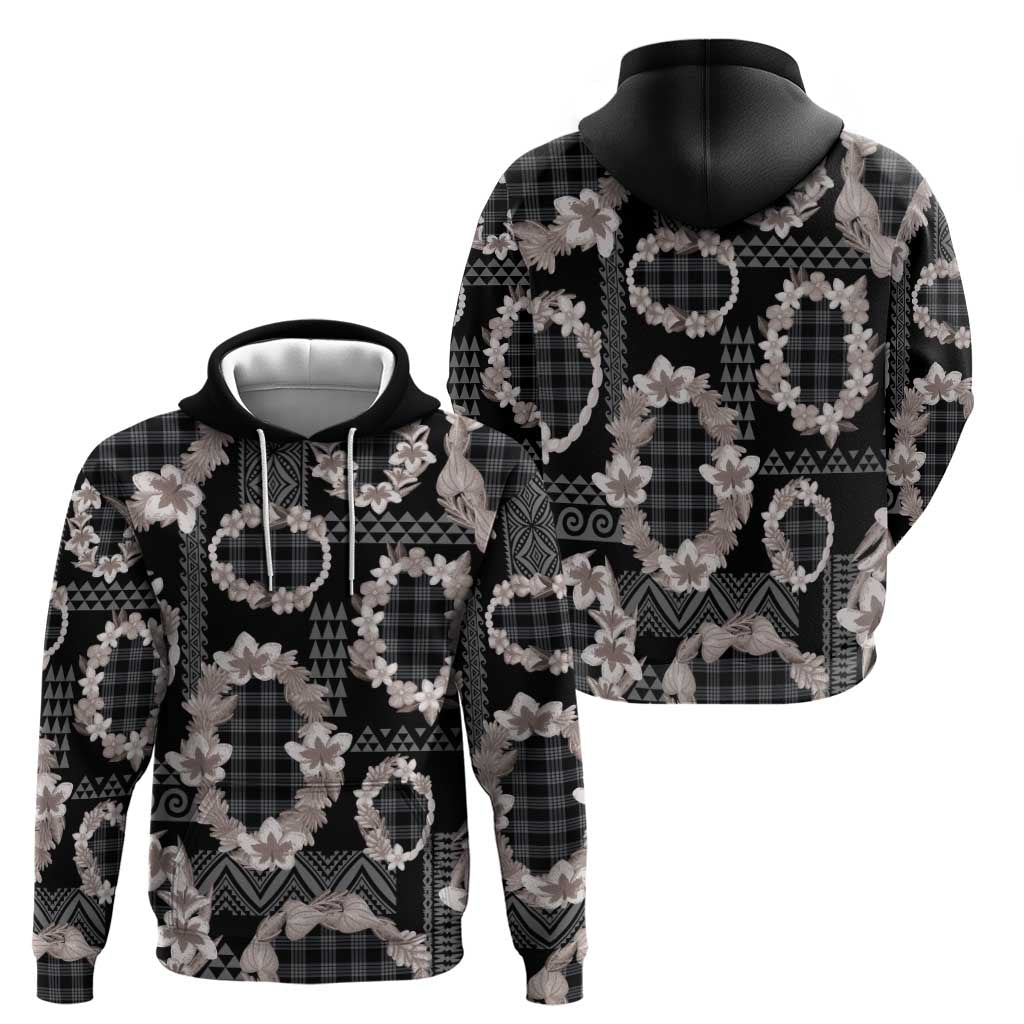 Hawaiian Leis Zip Hoodie Kakau Tattoos and Palaka Pastel Grayscale