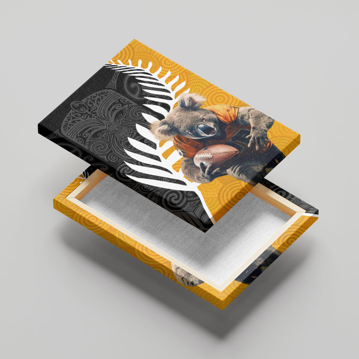 New Zealand and Australia Rugby Canvas Wall Art Koala and Maori Warrior Together