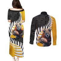 New Zealand and Australia Rugby Couples Matching Puletasi and Long Sleeve Button Shirt Koala and Maori Warrior Together