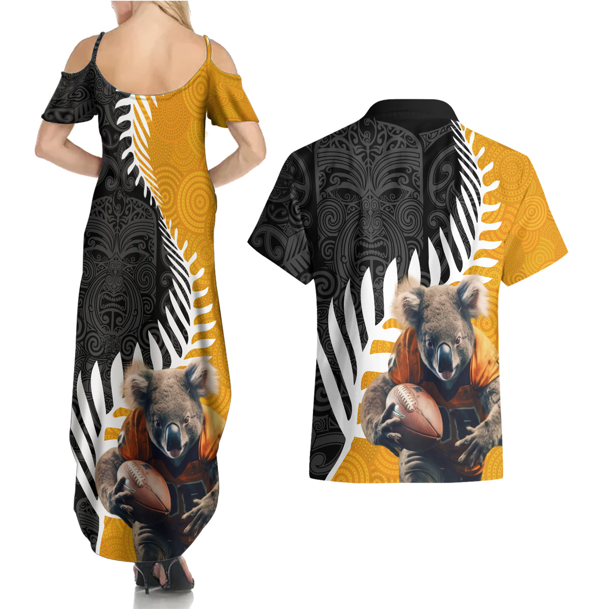 New Zealand and Australia Rugby Couples Matching Summer Maxi Dress and Hawaiian Shirt Koala and Maori Warrior Together