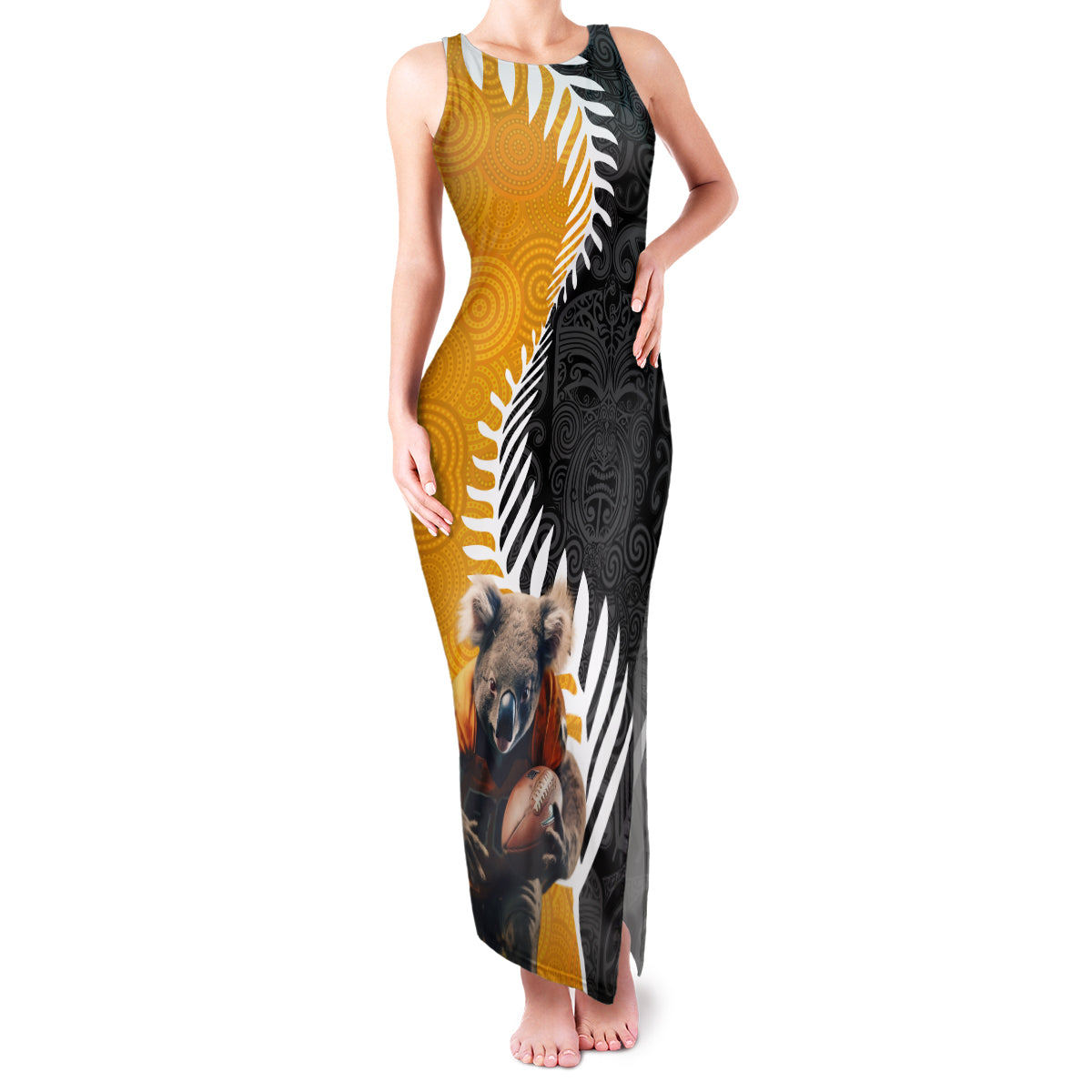 New Zealand and Australia Rugby Family Matching Tank Maxi Dress and Hawaiian Shirt Koala and Maori Warrior Together