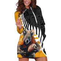 New Zealand and Australia Rugby Hoodie Dress Koala and Maori Warrior Together LT03 Black - Polynesian Pride
