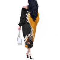 New Zealand and Australia Rugby Off The Shoulder Long Sleeve Dress Koala and Maori Warrior Together LT03 - Polynesian Pride