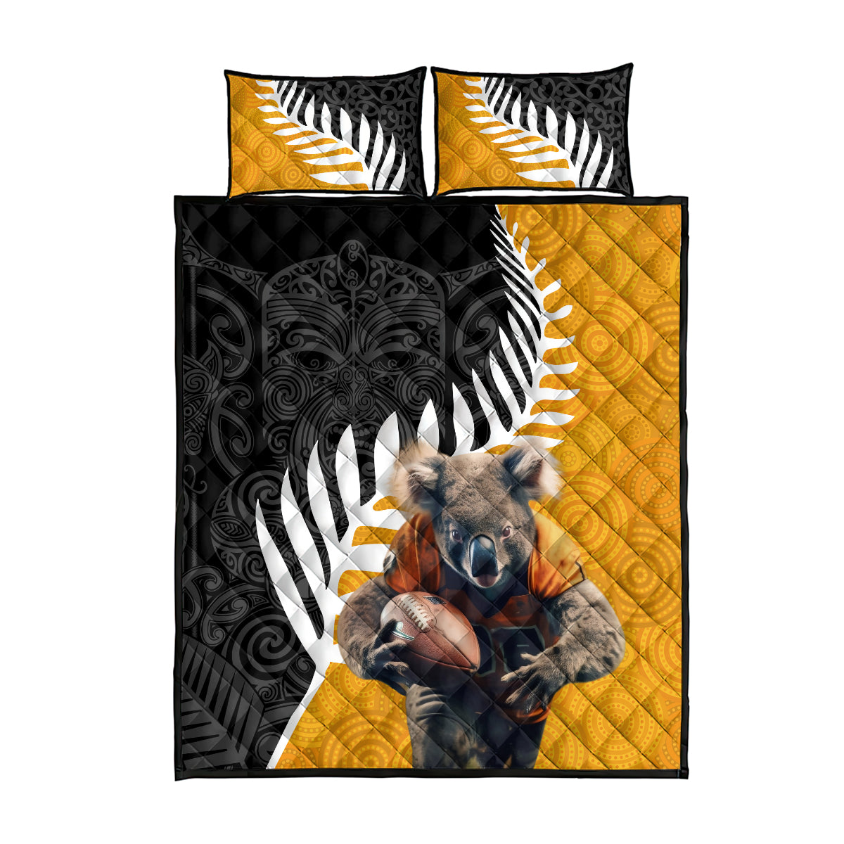 New Zealand and Australia Rugby Quilt Bed Set Koala and Maori Warrior Together