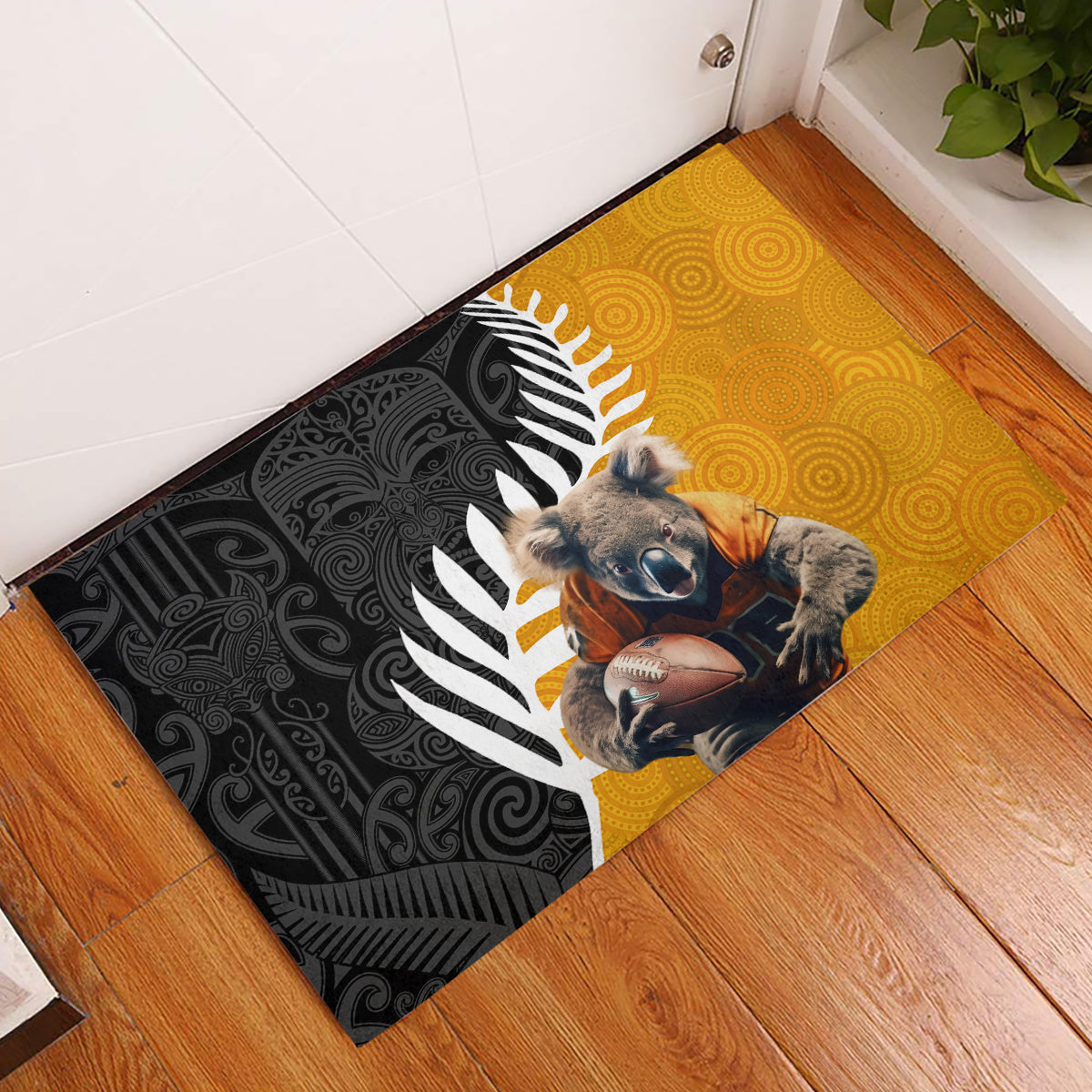 New Zealand and Australia Rugby Rubber Doormat Koala and Maori Warrior Together