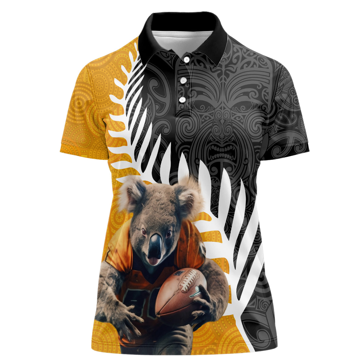 New Zealand and Australia Rugby Women Polo Shirt Koala and Maori Warrior Together LT03 Female Black - Polynesian Pride