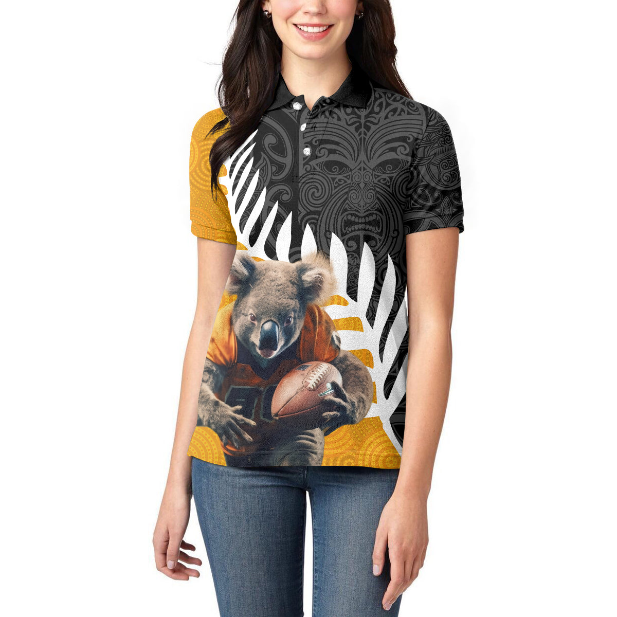 New Zealand and Australia Rugby Women Polo Shirt Koala and Maori Warrior Together LT03 - Polynesian Pride