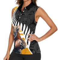 New Zealand and Australia Rugby Women Sleeveless Polo Shirt Koala and Maori Warrior Together LT03 - Polynesian Pride