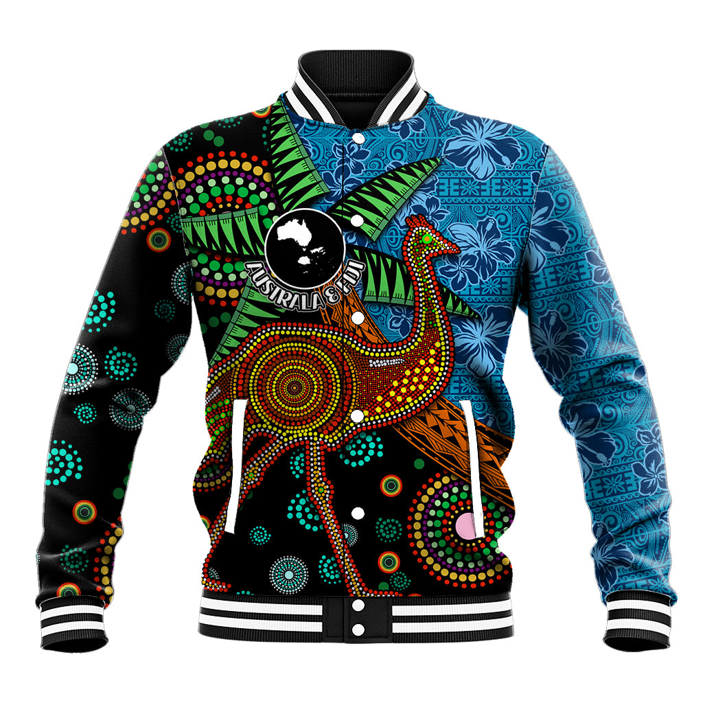 Fiji and Australia Baseball Jacket Palm Tree and Abogirinal Emu