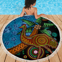 Fiji and Australia Beach Blanket Palm Tree and Abogirinal Emu