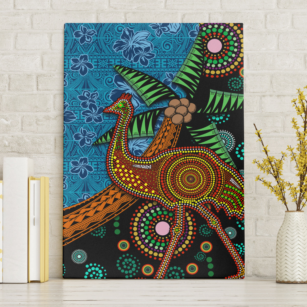 Fiji and Australia Canvas Wall Art Palm Tree and Abogirinal Emu