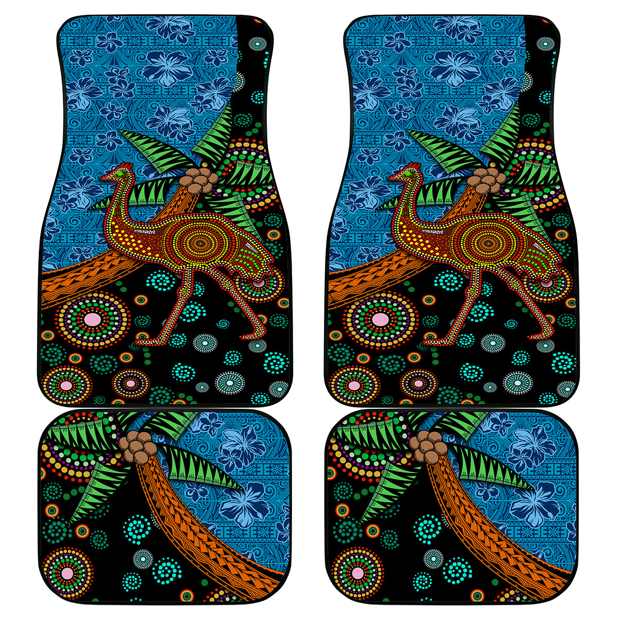 Fiji and Australia Car Mats Palm Tree and Abogirinal Emu