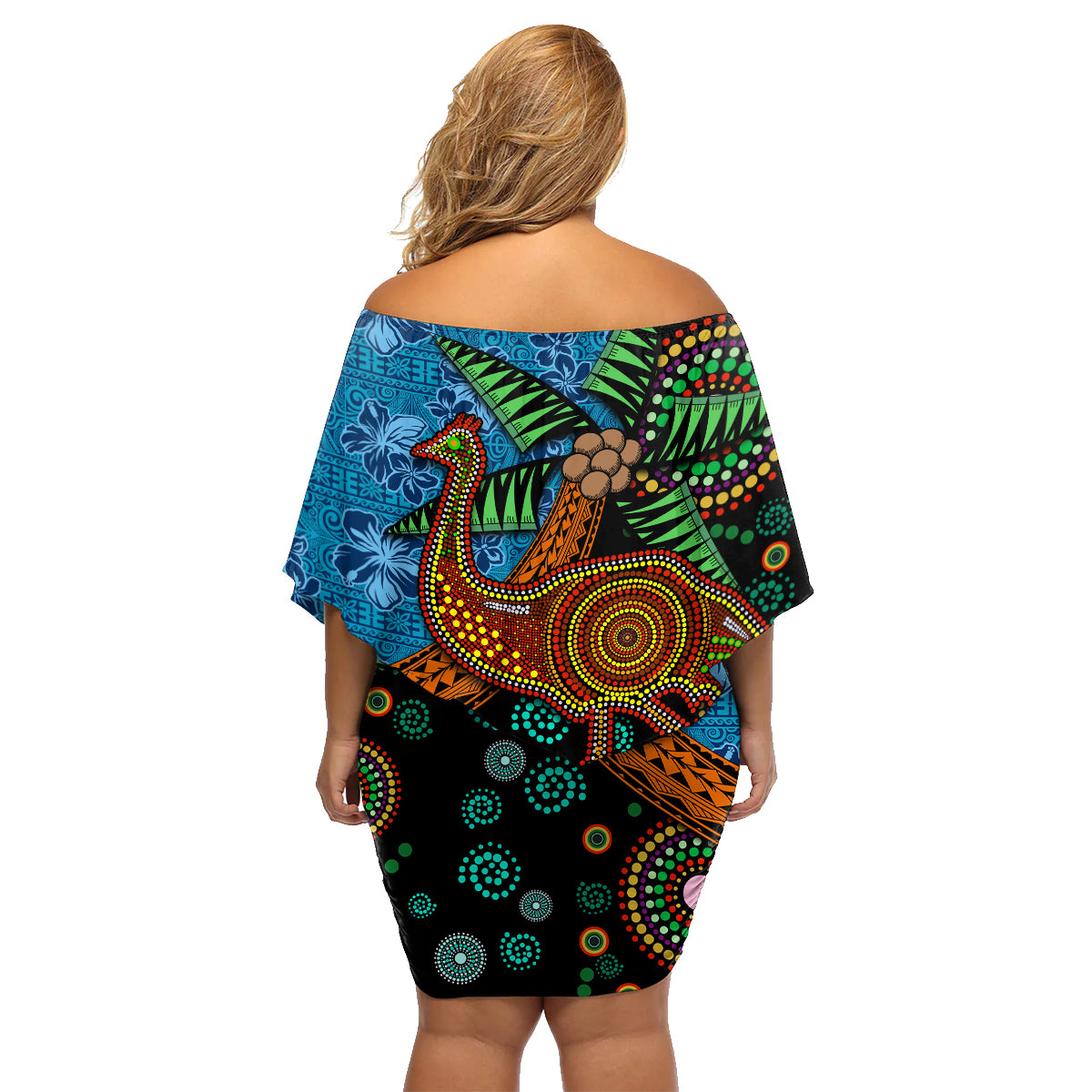 Fiji and Australia Family Matching Off Shoulder Short Dress and Hawaiian Shirt Palm Tree and Abogirinal Emu