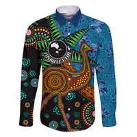 Fiji and Australia Family Matching Puletasi and Hawaiian Shirt Palm Tree and Abogirinal Emu