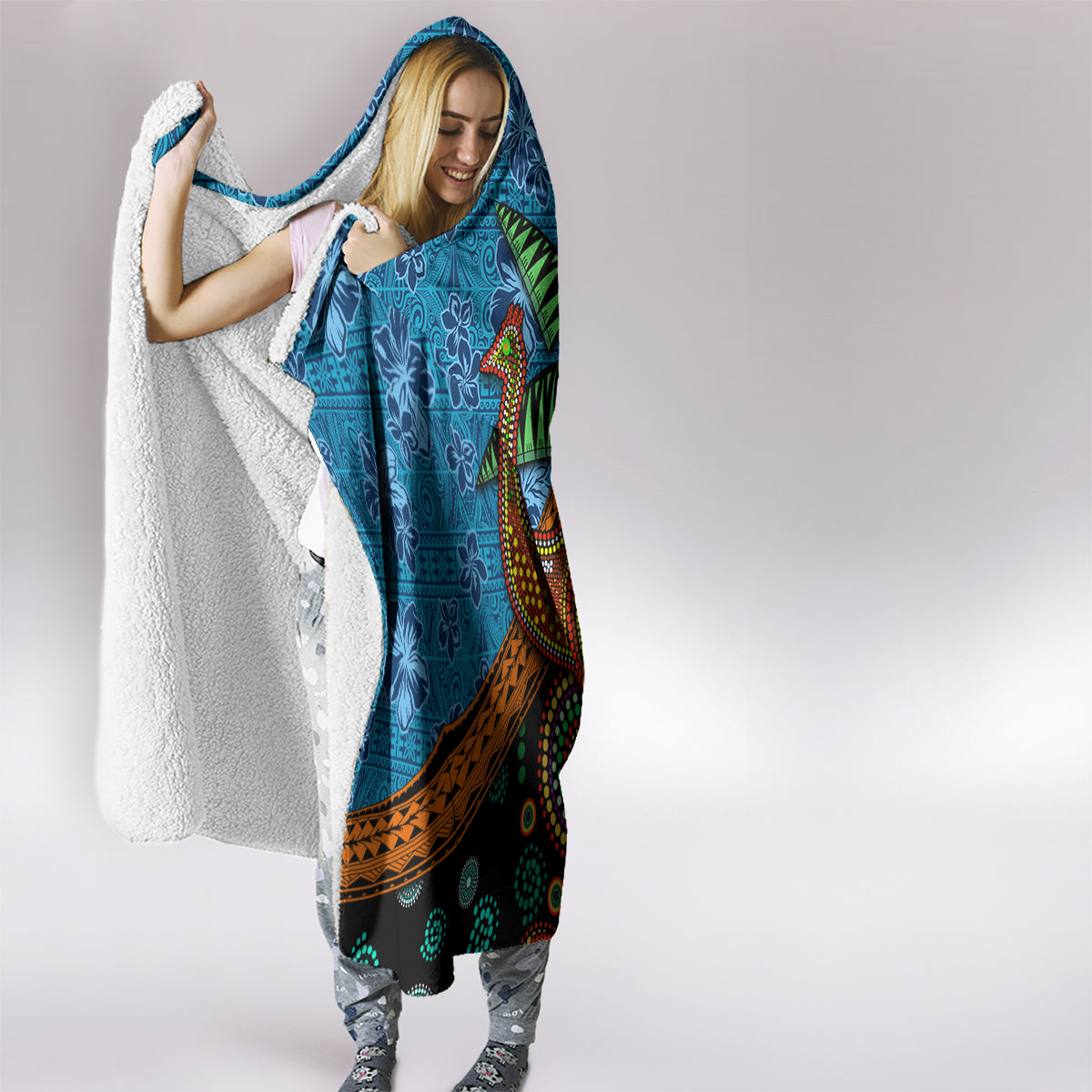 Fiji and Australia Hooded Blanket Palm Tree and Abogirinal Emu