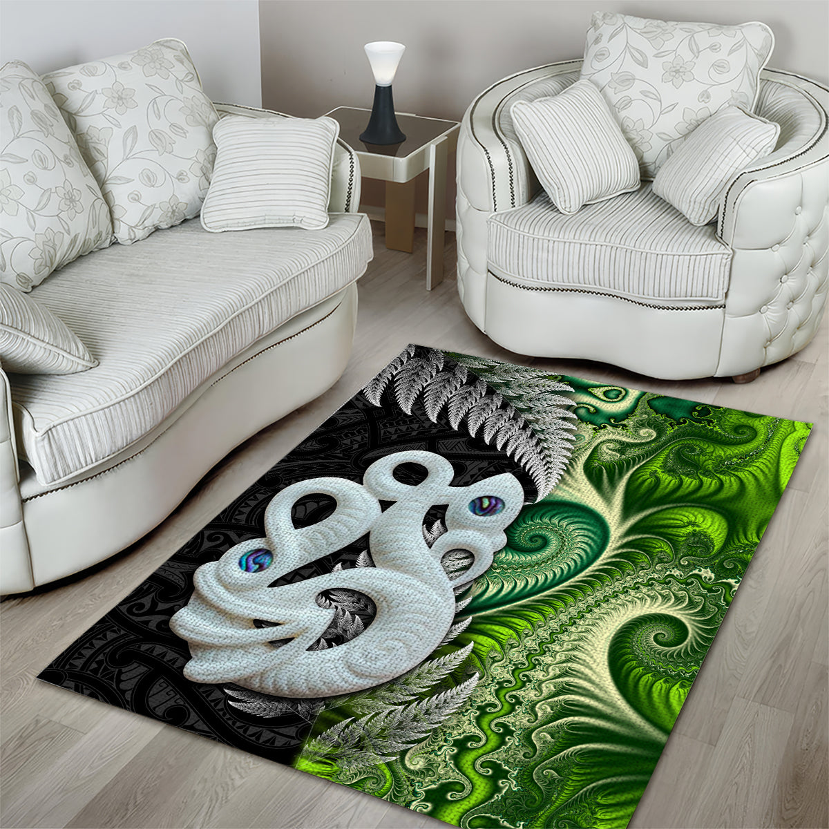 New Zealand Koru Natural Area Rug Manaia and Silver Fern Maori Pattern