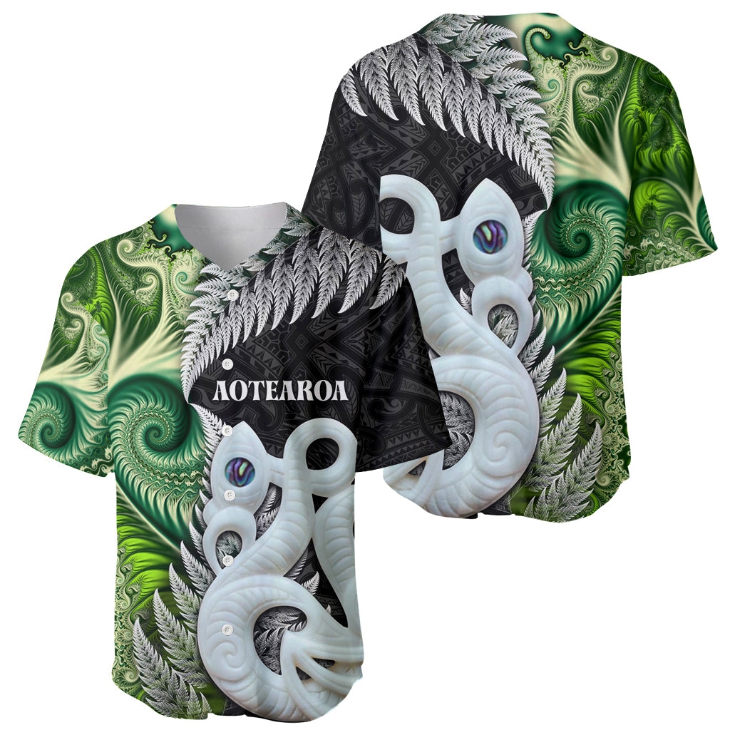 New Zealand Koru Natural Baseball Jersey Manaia and Silver Fern Maori Pattern