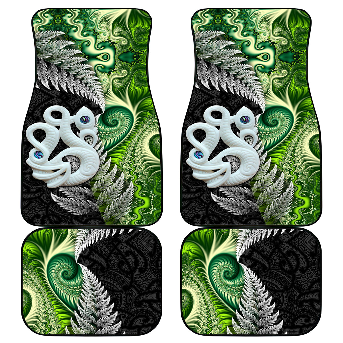 New Zealand Koru Natural Car Mats Manaia and Silver Fern Maori Pattern