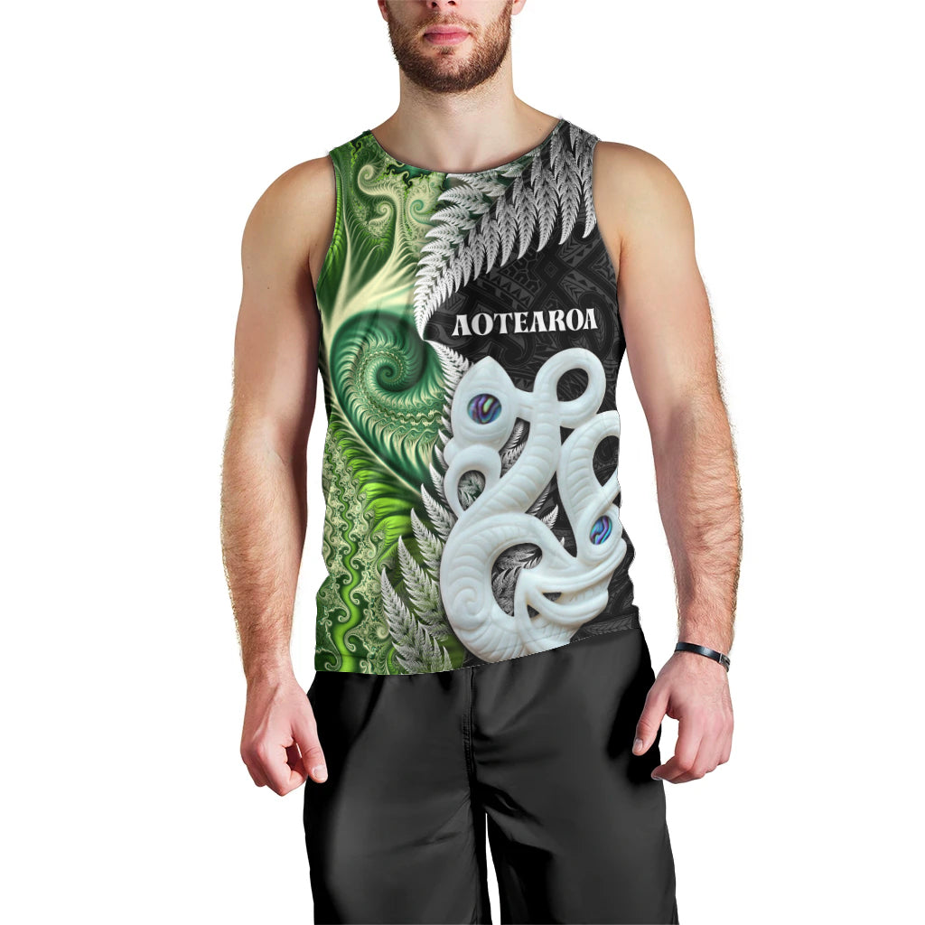 New Zealand Koru Natural Men Tank Top Manaia and Silver Fern Maori Pattern