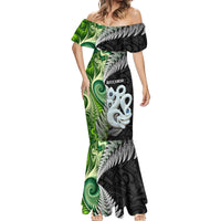 New Zealand Koru Natural Mermaid Dress Manaia and Silver Fern Maori Pattern
